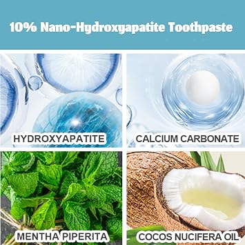 Hydroxyapatite Toothpaste, 2026 New Upgraded Formula 10% Nano-Hydroxyapatite Toothpaste Strengthens Enamel, Fluoride-Free Toothpastes with Gentle on Sensitive Teeth and Freshens Breath(4.23oz, 2Pcs)