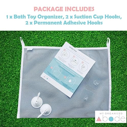 Miniatura 7 de El organizador de juguetes de baño incluye ganchos de ventosa y ganchos adhesivos y bolsa de malla para juguetes de bañera, color blanco