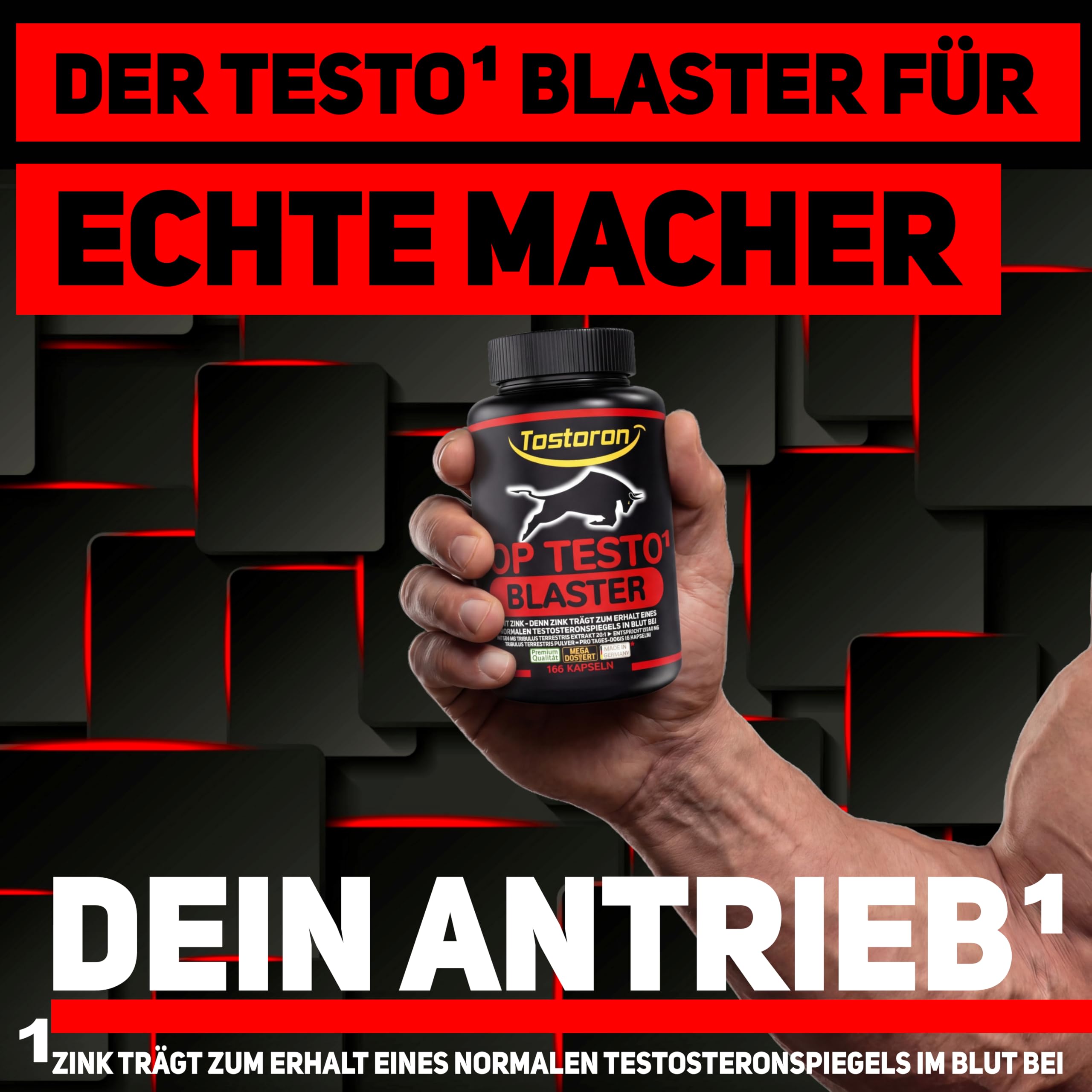 TOP TESTO¹ BLASTER hochdosiert ¹Zink trägt zum Erhalt eines normalen TESTOSTERONSPIEGELS bei - 166 Kapseln TRIBULUS, MACA SCHWARZ, Arginin, Citrullin, Cordyceps, mit 14 MEGA Zutaten, 1 Dose (1x134,1g)
