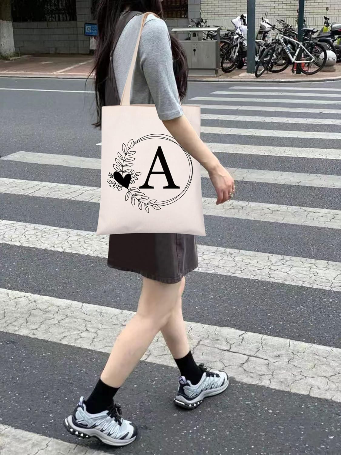 HOLLP Alphabet Shopping Bag A/C/J/K/M/S/T/N/B/L/R Letter Initial Tote Bag (Tote A) - Image 2