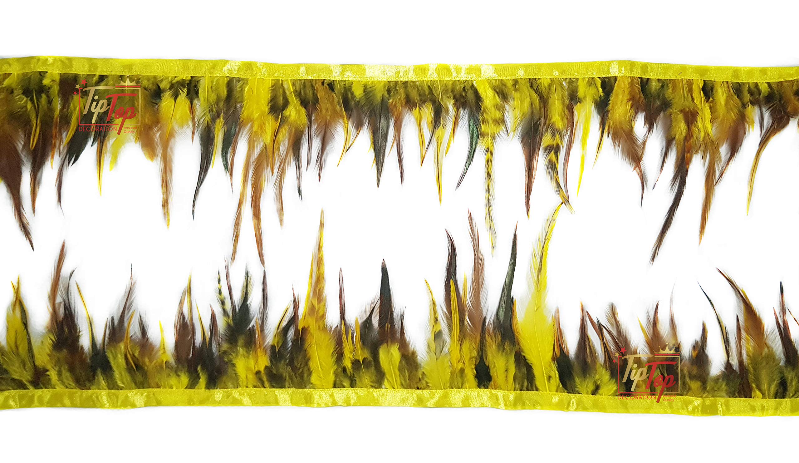 Tiptop Decoration Natural Hackle Pointed Dyed Feathers Trim Fringe Lace (4-5 Inch) (9 Meters) (Canary Yellow) 2