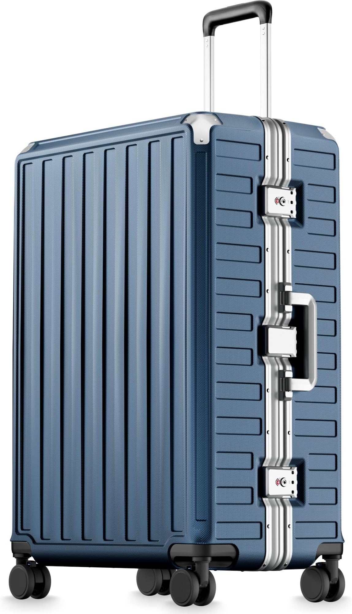 Checked Suitcase with Spinner Wheels, 8010S Aluminum Frame Zipperless Polycarbonate Hard Shell Suitcase (ZX-Core, Blue, 28 Inch)