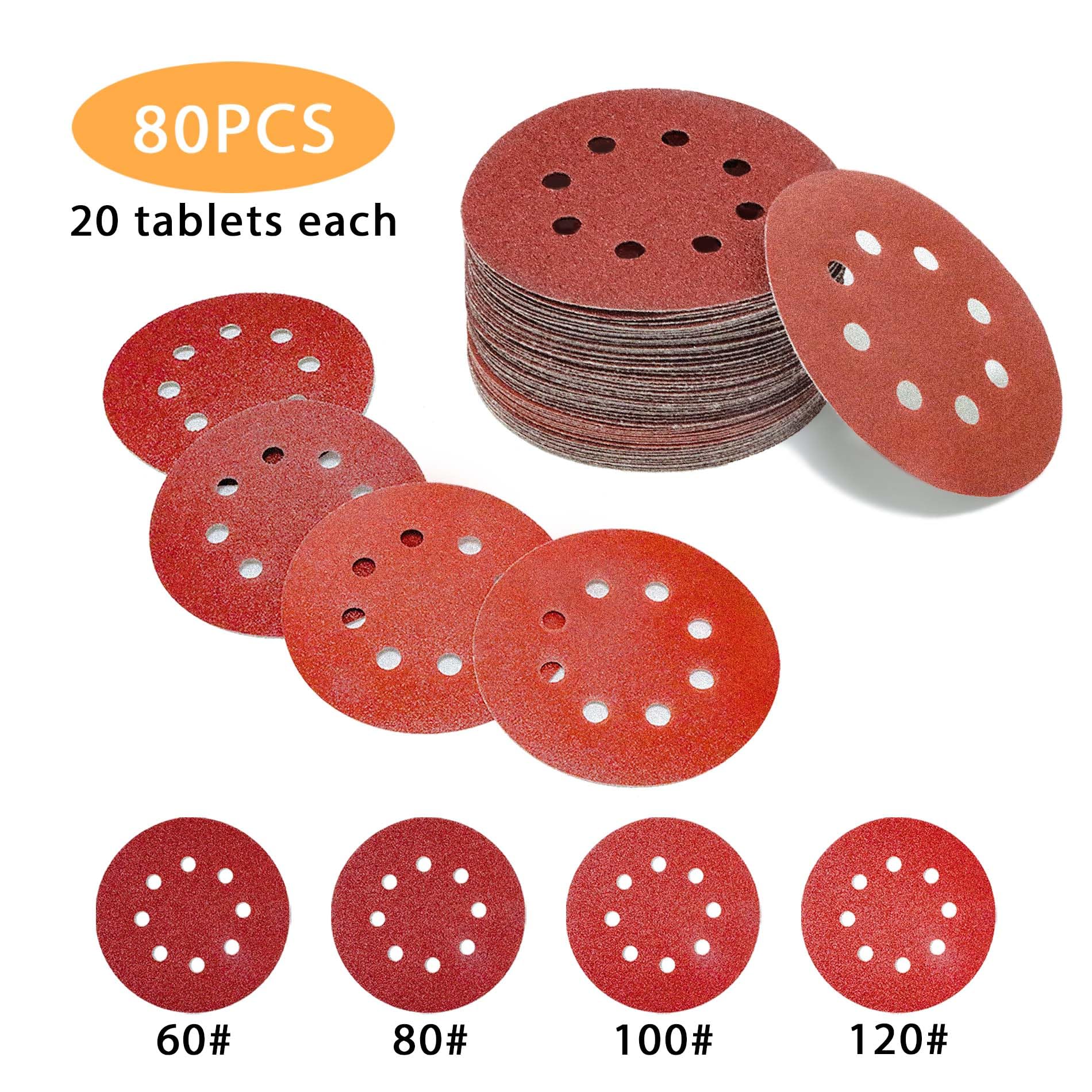 ALPXUXP 80 Pezzi Dischi Abrasivi 125mm,Impermeabili Carta Vetrata 8 Fori Grana 10 x 240/400/600/800/1000/1500/2000/3000,con 1 Cuscino in Spugna