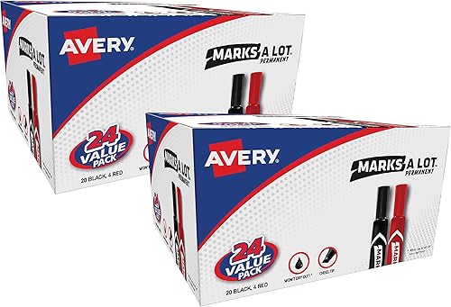 Avery Marks A Lot Marcadores permanentes, colores surtidos, 2 cajas, 48 marcadores de punta de cincel en total (98181)