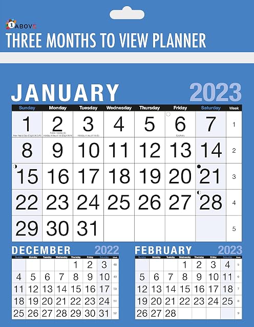 2023 Calendar, Planners & Personal Organisers, Wall Planners, Holidays and Notable Dates, Wall Planner Spiral Bound for Home Business Office School(3 Months to View)