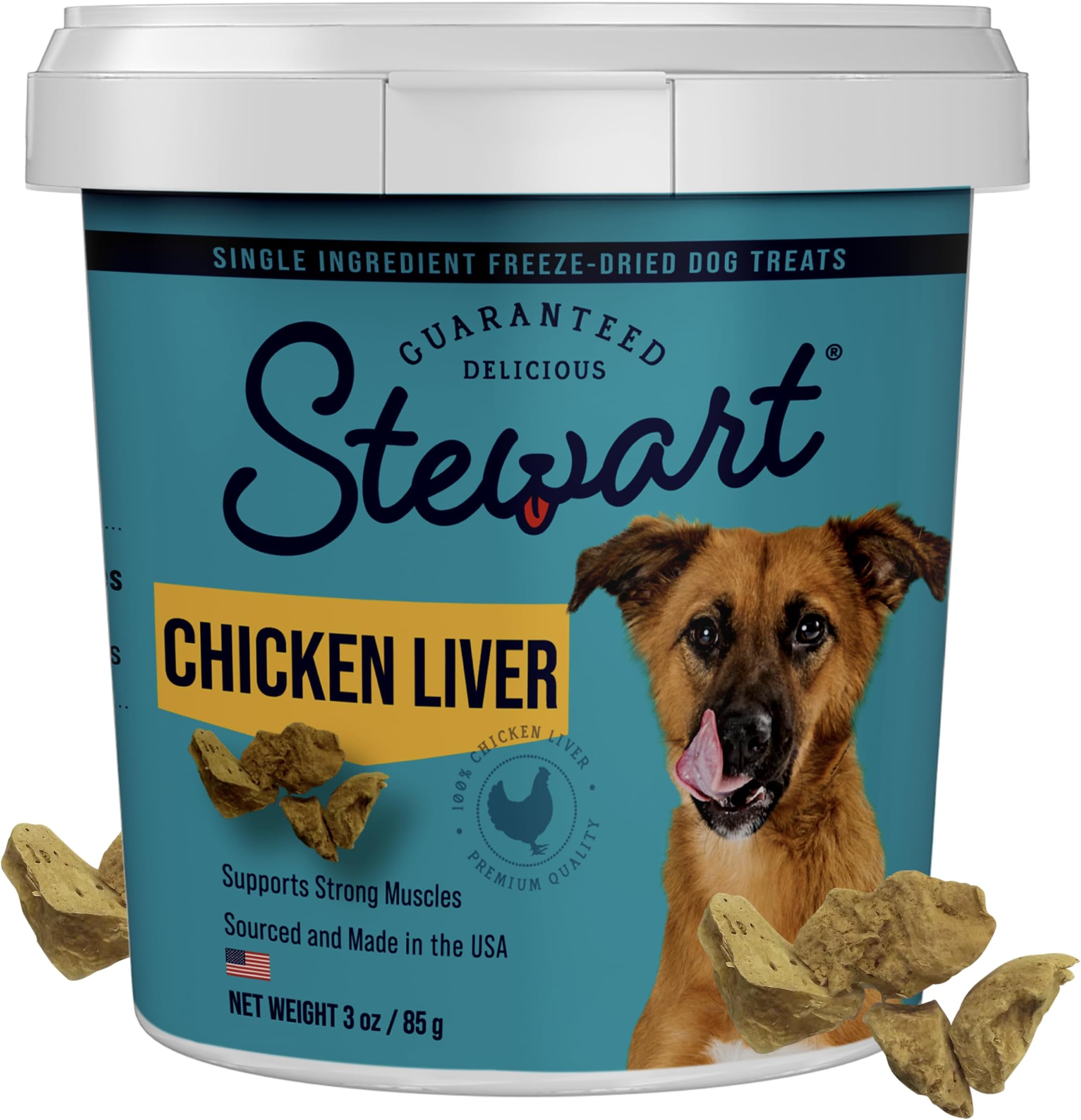 100% Chicken Liver Dog Treats, 3 oz Tub, ~55 Pieces, Freeze Dried Raw, Single Ingredient, 60% Protein Training Treats or Meal Topper, Grain Free, Gluten Free