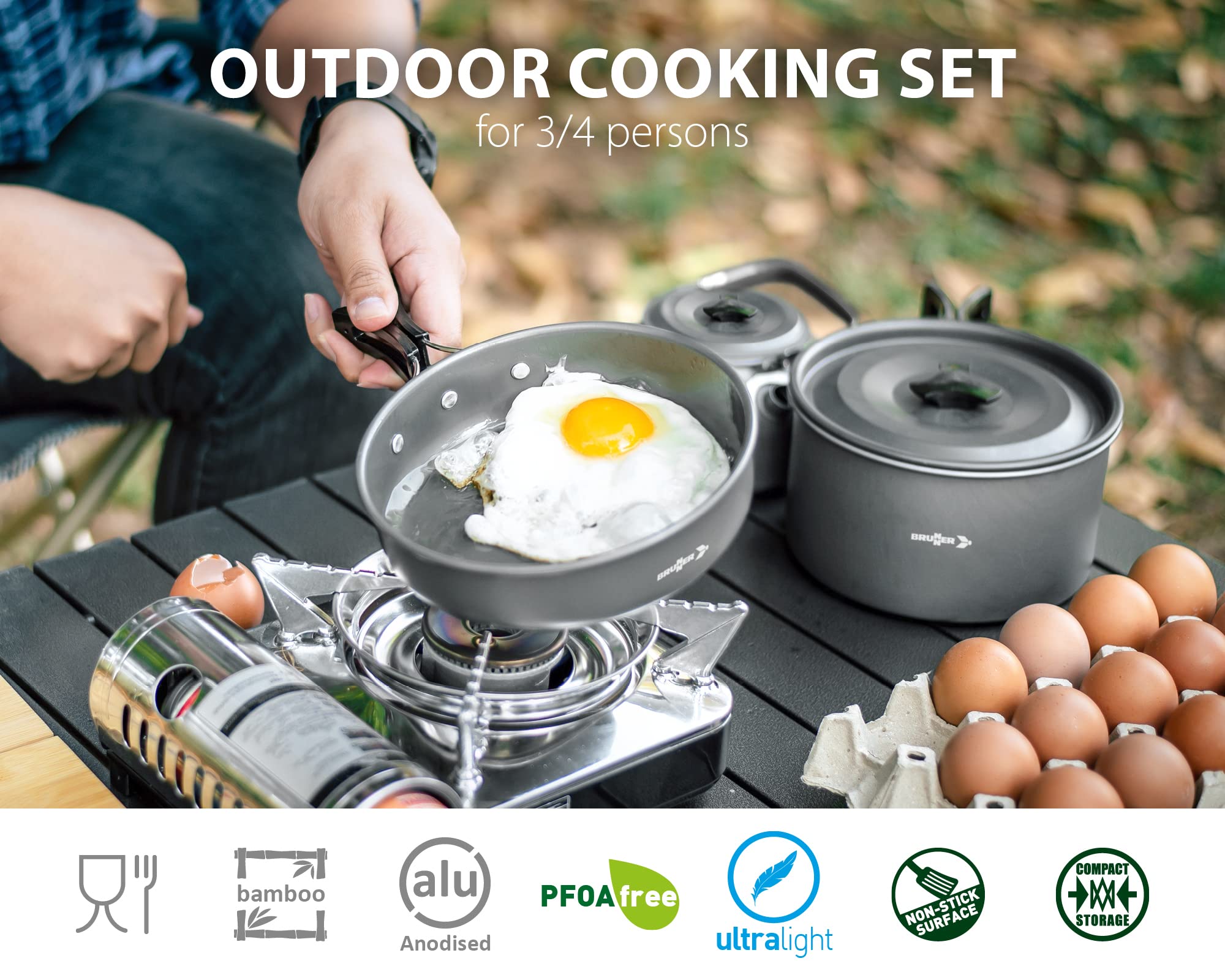 Brunner 0802024N Set Pentole Popote Outdoor in Alluminio Packpot Ultralite 18, per 3/4 Persone
