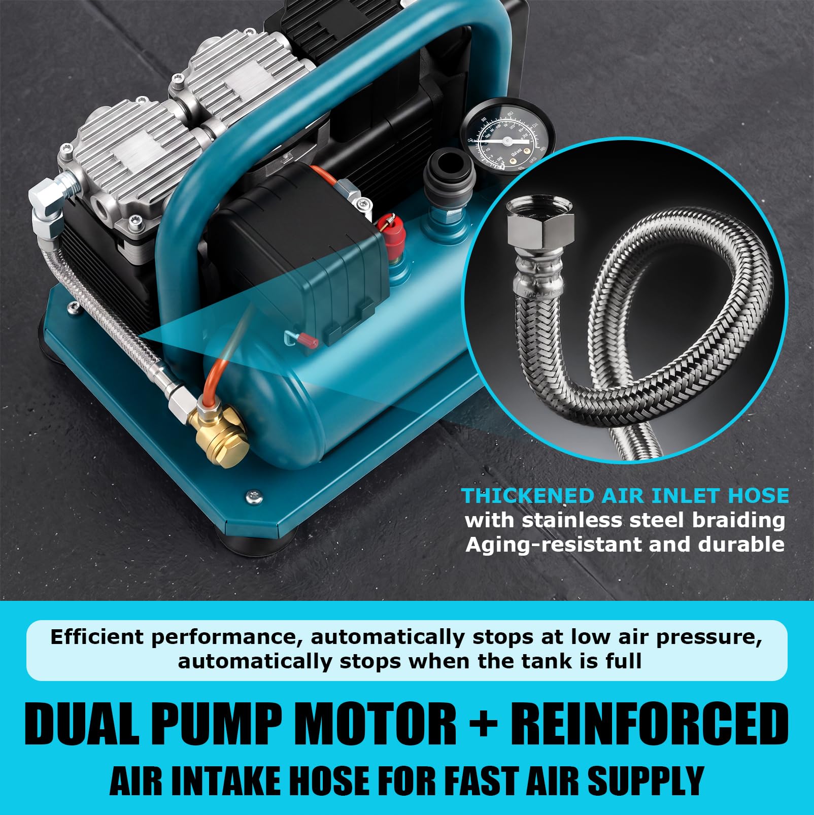 Compressore ad aria compressa a batteria, compatibile con batteria Makita | Compressore d'aria portatile silenzioso da 3 l, 8 bar, senza olio, pressione massima, capacità bombola di gas