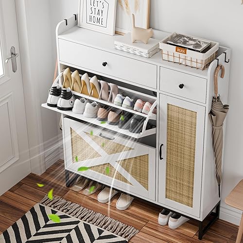 Miniatura 6 de Zapatero con 2 armarios abatibles y armario lateral, armario de zapatos con estantes ajustables, organizador de almacenamiento de zapatos para
