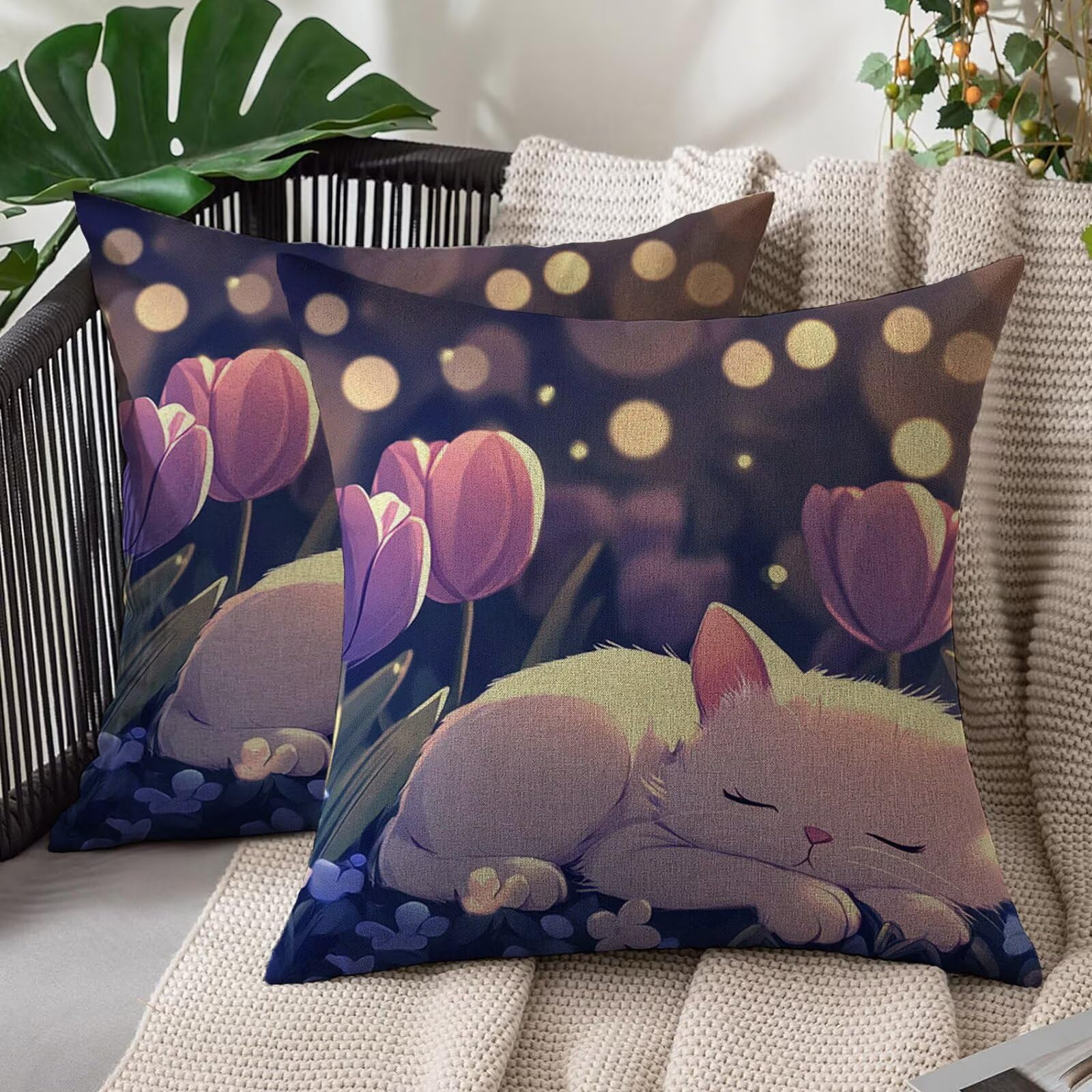 Fundas de cojines de 40 x 40 cm de lino con diseño de gato L#1477 pack de 2