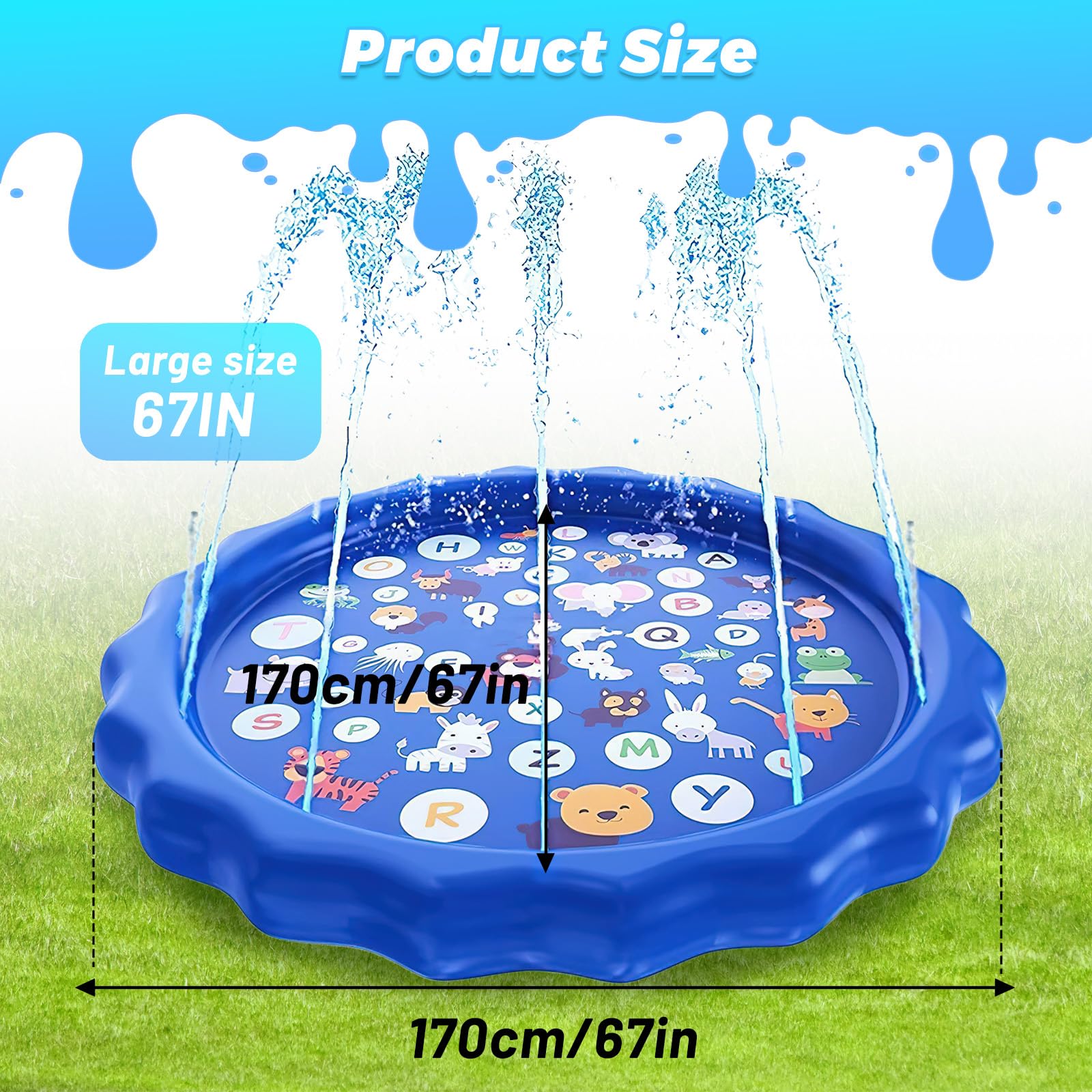 Tappetino Irrigatore per Cani, SilverChry 170cm Splash Sprinkler Pad, Tappetino Gioco d'Acqua Bambini, Giochi d Acqua pa Giardino Cani, Tappetino Irrigatore Antiscivolo per Bambini e Cani (lettera)