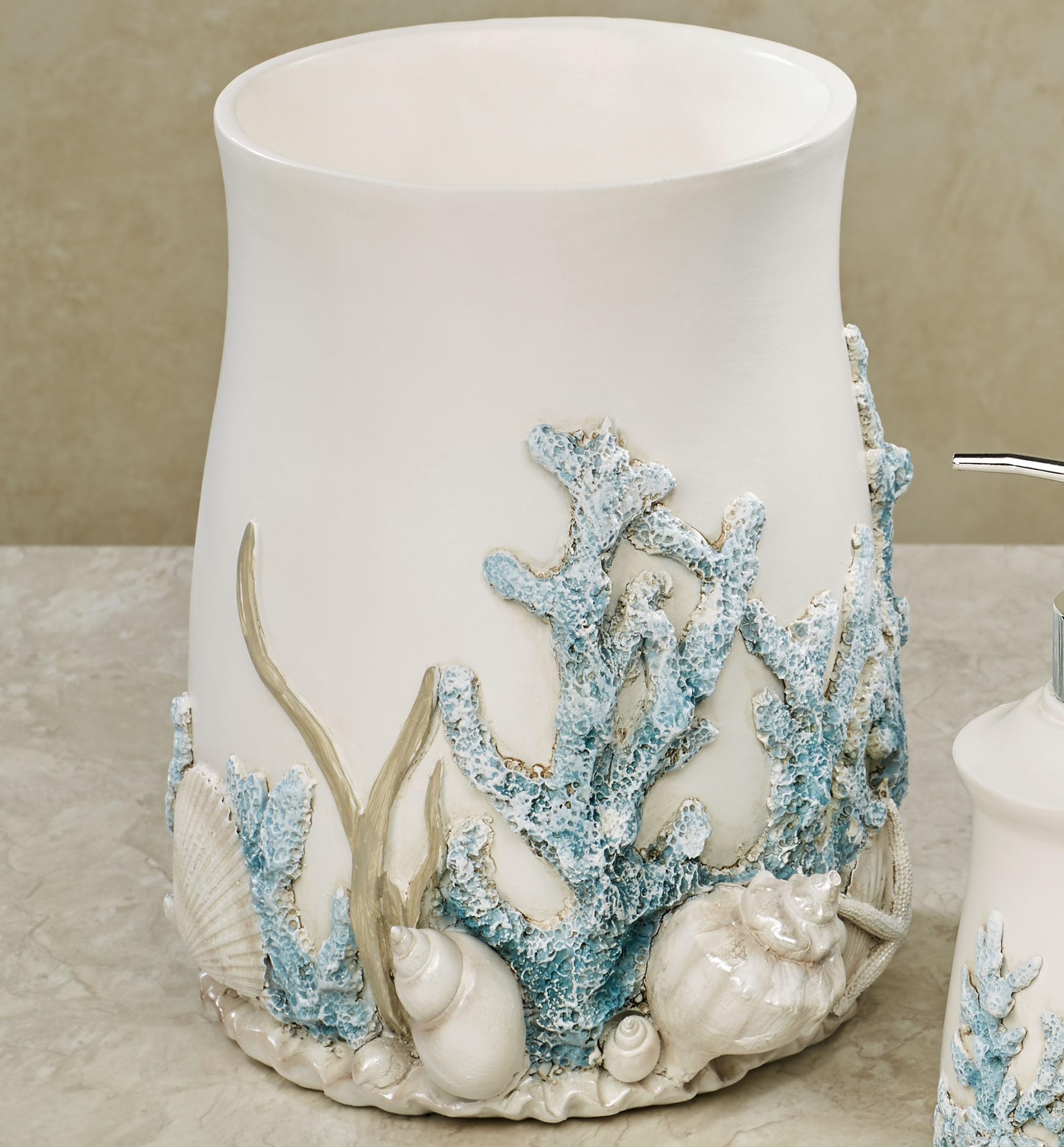 Touch of Class Coral Treasures Coastal Wastebasket Waste Basket