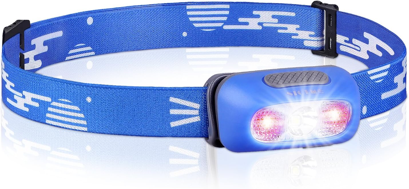 STCT USB Rechargeable Headlight, IPX6 Waterproof Headlights Led, Adjustable Head Strap Light with Red Light, Kids Headlamp for Reading, Running, Cycling - Blue