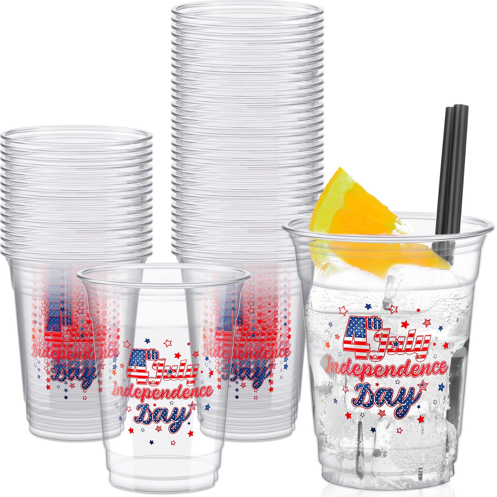 Yetene 36 Pcs 12 oz 4th of July Cups Patriotic Plastic Cups Red White and Blue Independence Day Disposable Party Star Pattern for Patriotic Party