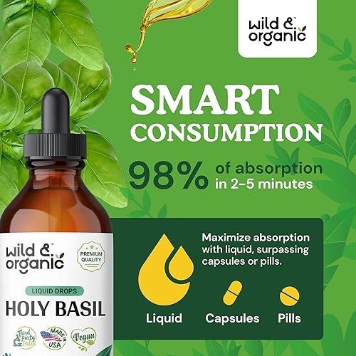 Miniatura 3 de Tintura de albahaca sagrada  Extracto líquido orgánico de hoja de albahaca sagrada  Suplemento de gotas vegano sin alcohol  2 onzas líquidas