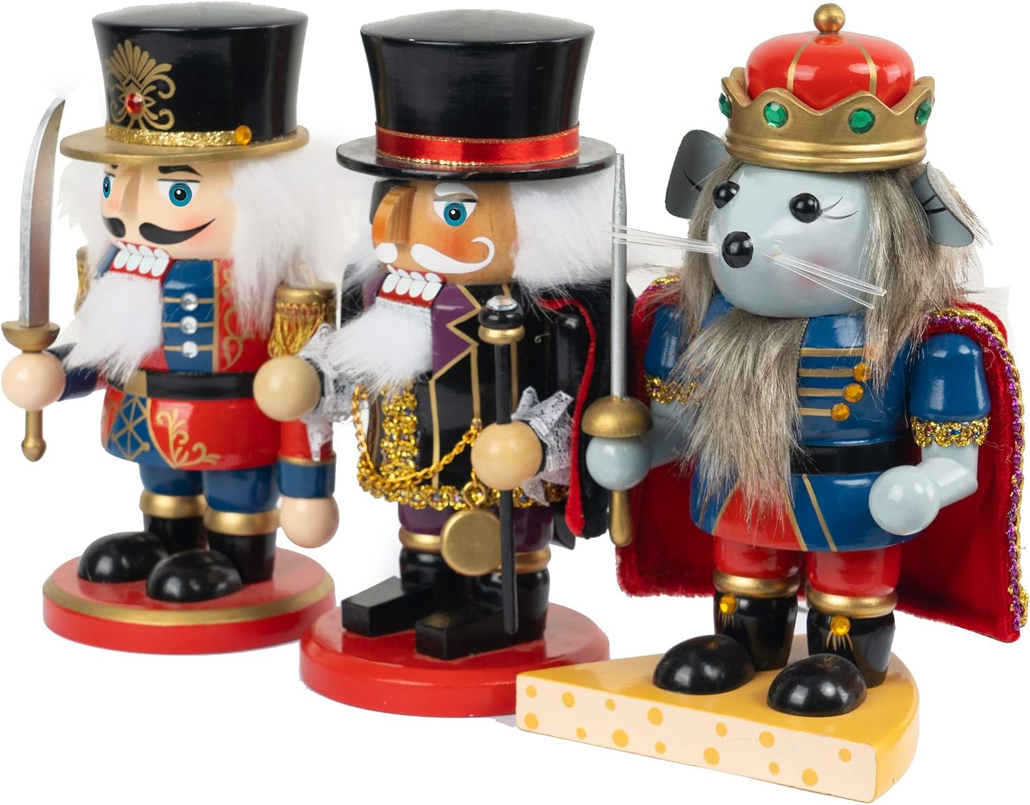FUNPENY 3 Set Christmas Nutcrackers Figures, 7 Inch Handmade Wooden Mouse King Soldier and Pirate Traditional Nutcracker Decorations for Fall Festive Christmas Desktop Collectible Decor