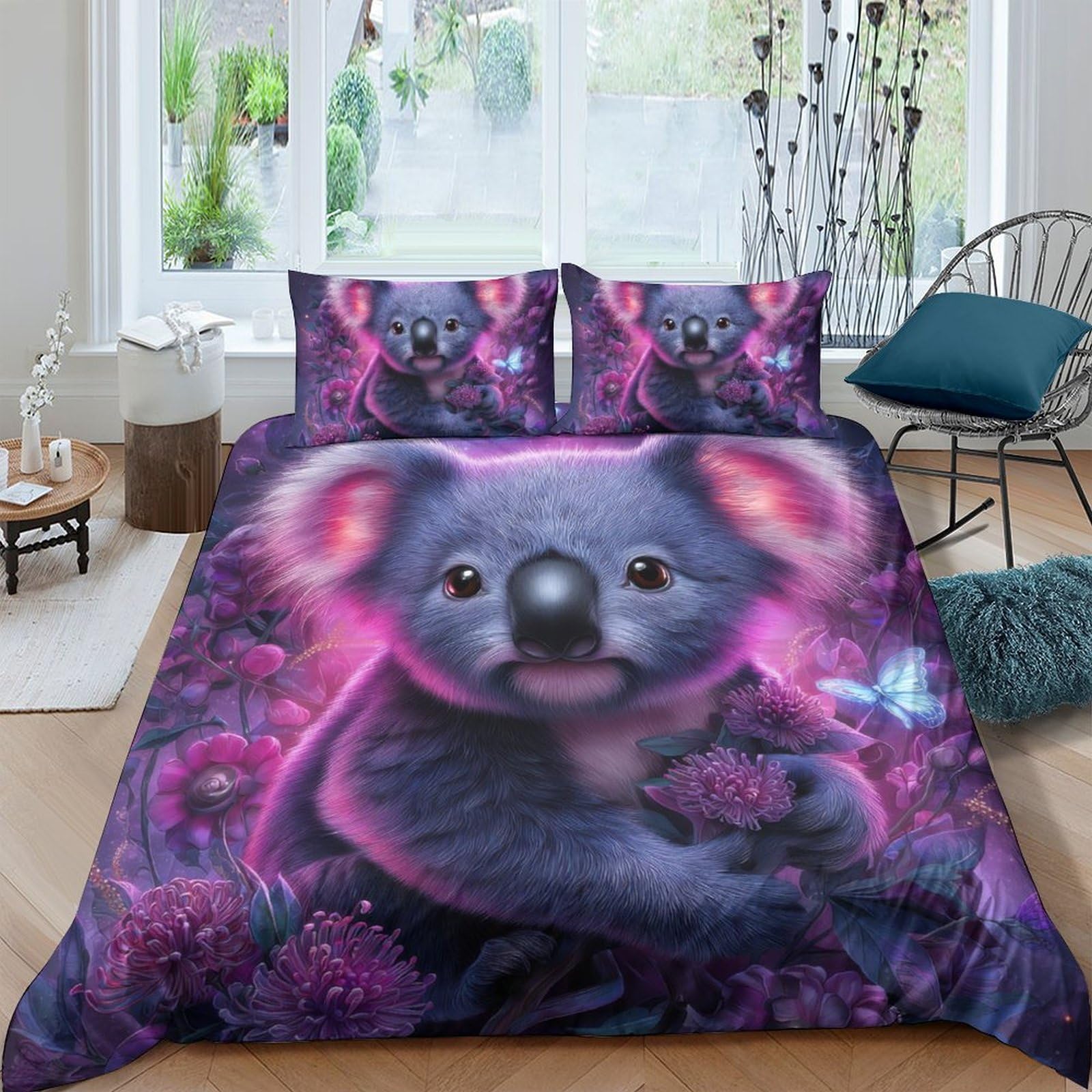 Ctjqhvkz Style-10 3D Printed Purple Koala Fitted Sheet Microfiber Soft Mattress Cover For Bedroom Dorm Room Decorative Protection Single（135X200cm）