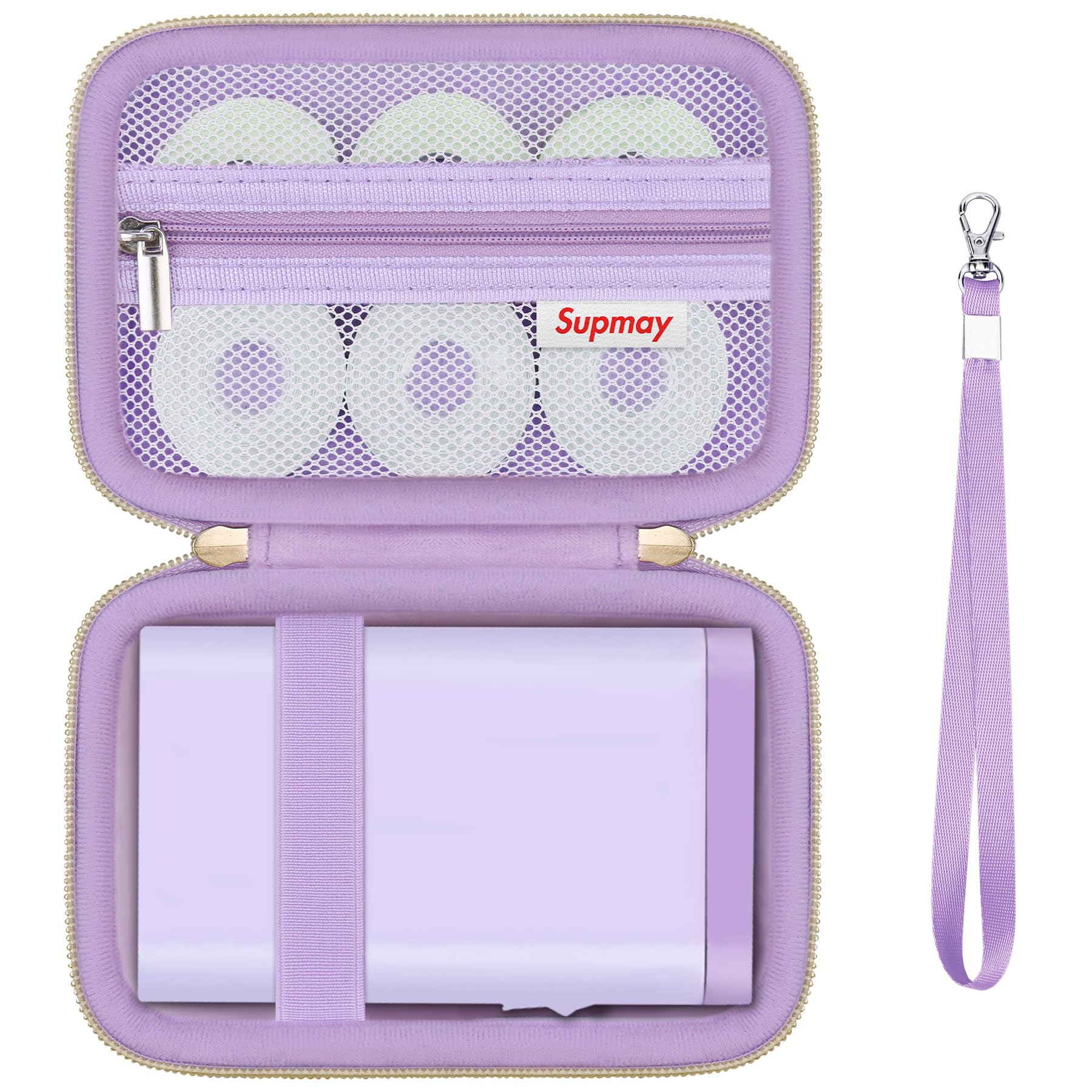 Supmay Hard Carrying Case for vretti/LFPERT Label Maker Machine, HP2 Portable Bluetooth Label Printer Storage Holder Travel Bag with Mesh Pocket for Tapes, Charging Cable, Purple-image-45
