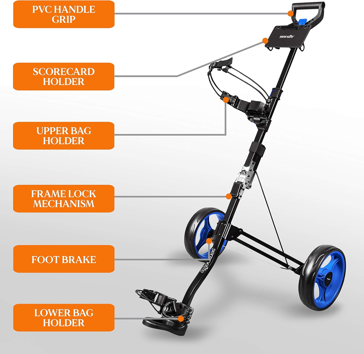 2 Wheel Golf Push Cart - Lightweight Folding Walking Push Cart Roller Golf Bag Holder Upper/Lower Bracket w/ Elastic Strap, Bag Storage Holder SLGZX3