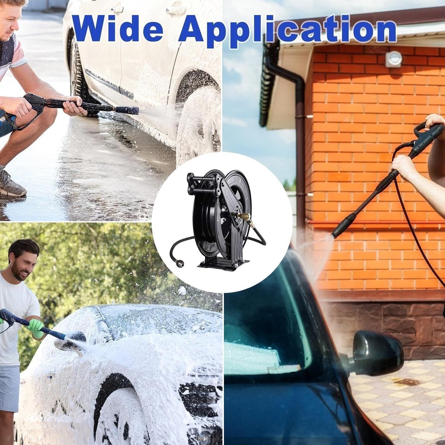 Automatic Retractable Hose Reel Automatic Retractable Pressure Washer Hose Reel, Heavy Duty Steel, Storage Solution for Water Air Oil(25m)