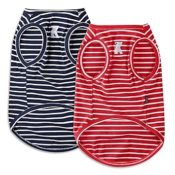 Koneseve Dog Shirt Vest Lightweight Stretchy Dog T-Shirt Soft Cool Shirts Sleeveless Stripe Vests Breathable Clothes for Puppy Kitty Cats Small Medium Large Dogs 2 Pack Red + Blue [ XL ]