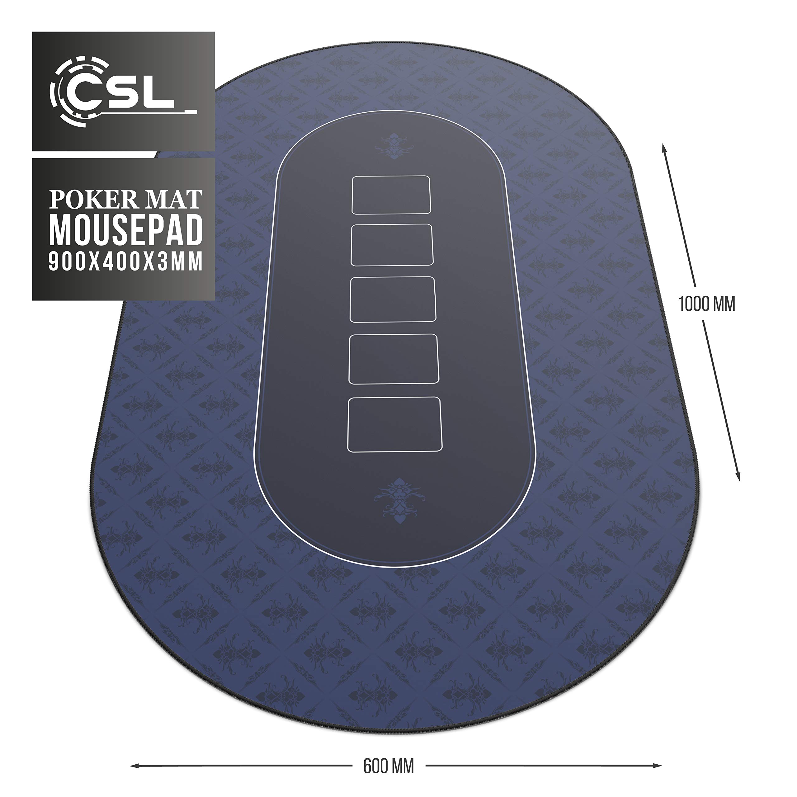CSL-Computer Tappeto Poker 100 x 60 cm - Professionale - Formato XXL - Poker Pad - Parte Inferiore gommata per Una Presa Stabile - Lavabile - Design Poker Game Blue