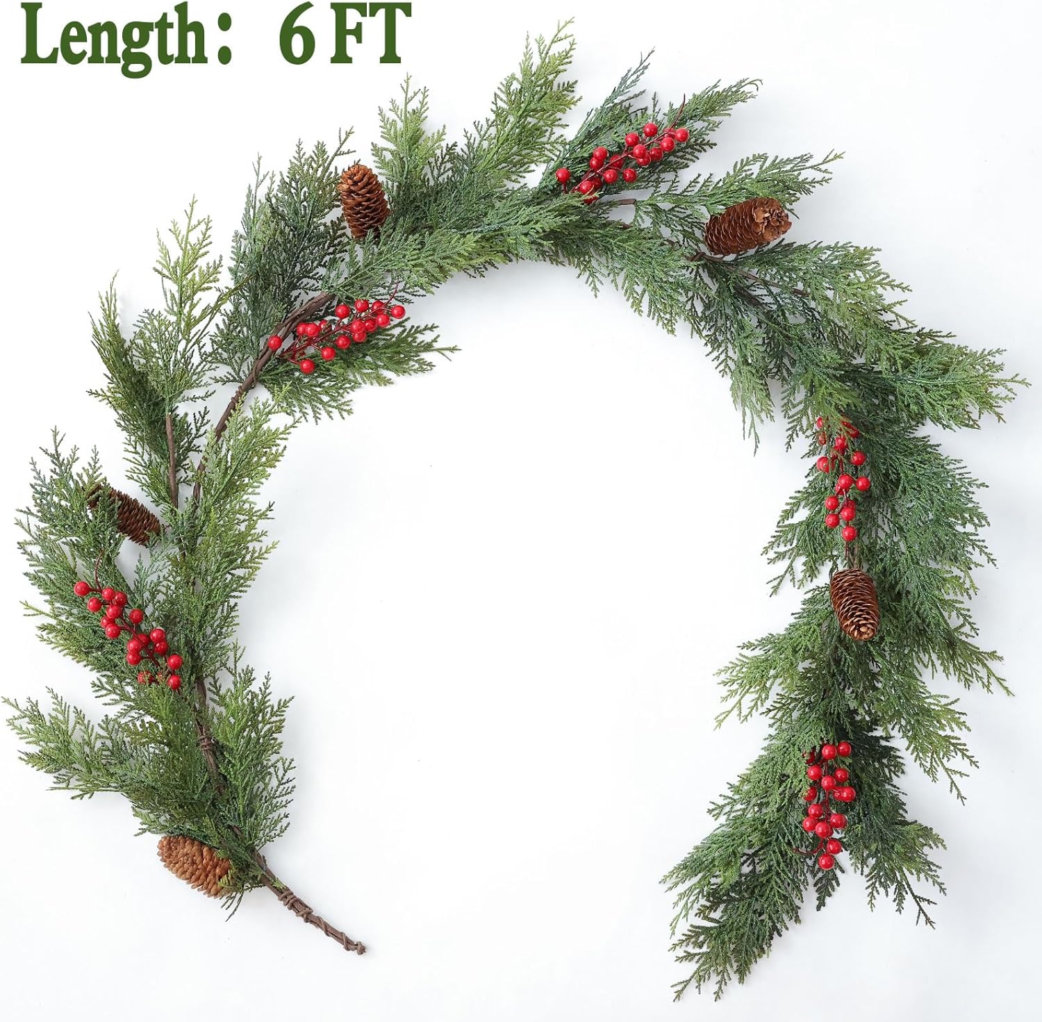 MIZII Christmas Garlands 6FT Artificial Pine Garland with Pinecone Berries Greenery Garland Christmas Decorations for Xmas Fireplace Mantle Home Decor Indoor Outdoor (Garland-6FT) - Image 2