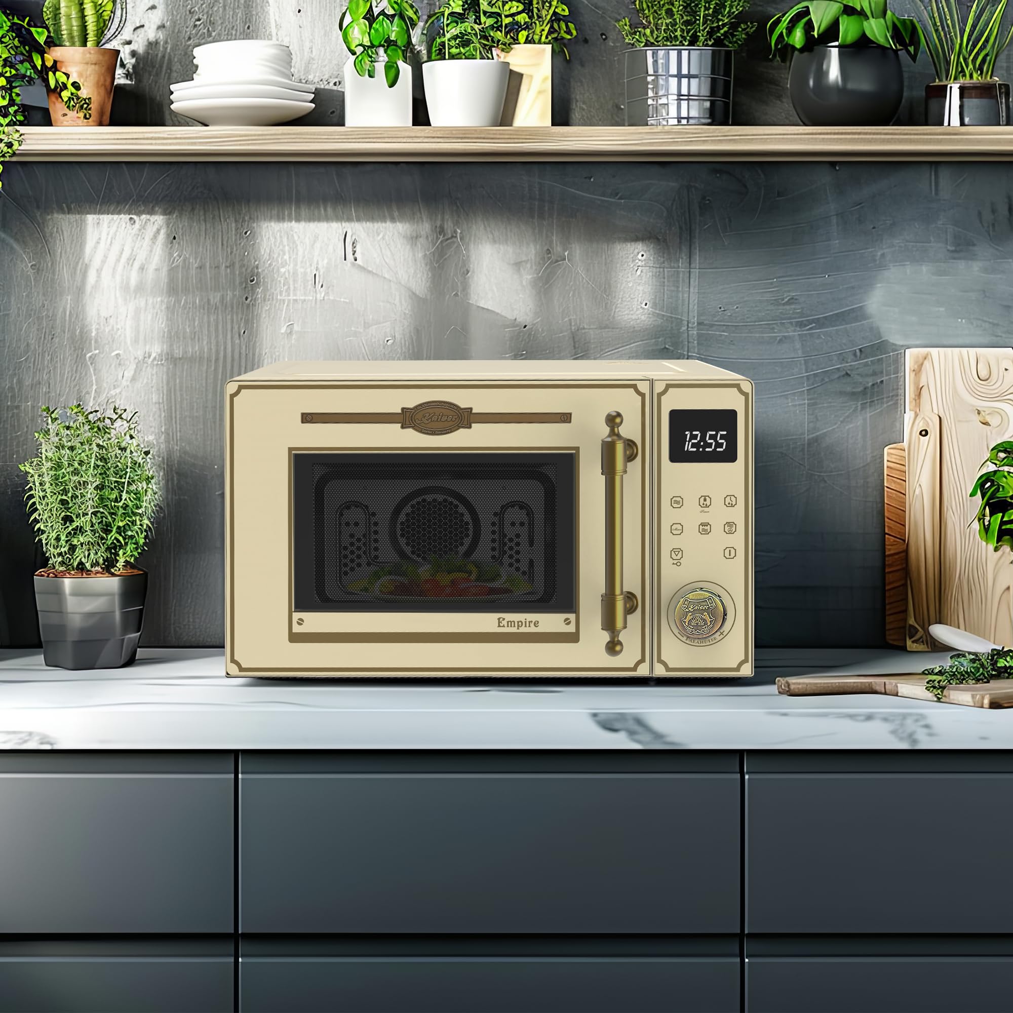 Kaiser Empire très exclusive micro-ondes/capacité 25 l/avec grill et Air Chaud/1000 W/barbecue/ 2300 W Air chaud/Full touchcontrol Contrôle/Poignée de porte en métal bronze/21 fonctions/