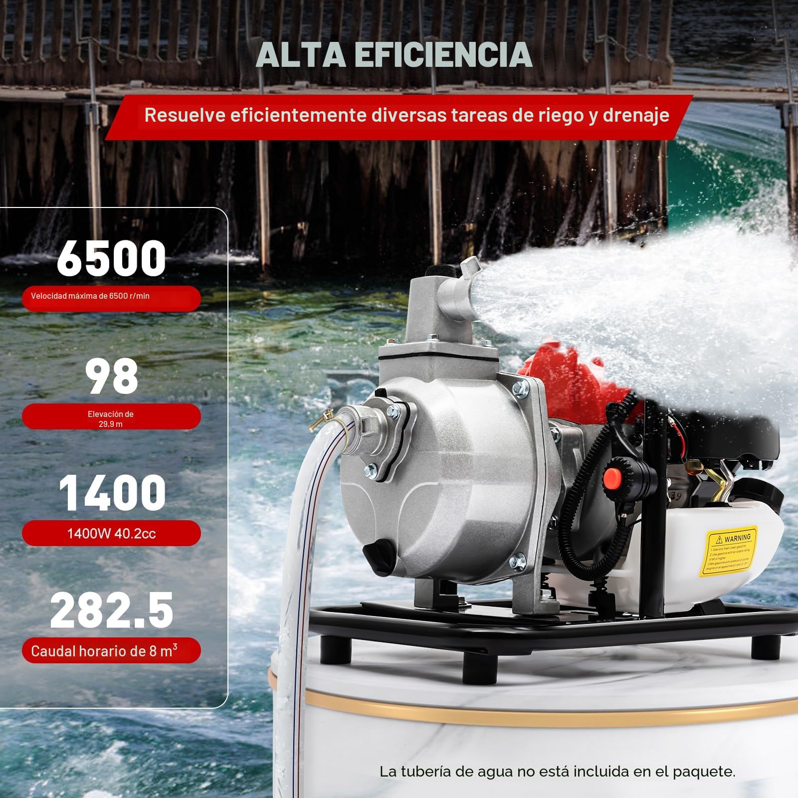 Bomba de agua para motor de gasolina, bombas de agua a gas, 2 tiempos/4 tiempos, bombas de basura semi con refrigeración por aire, pozos de jardín, para riego agrícola, tratamiento de aguas residuales
