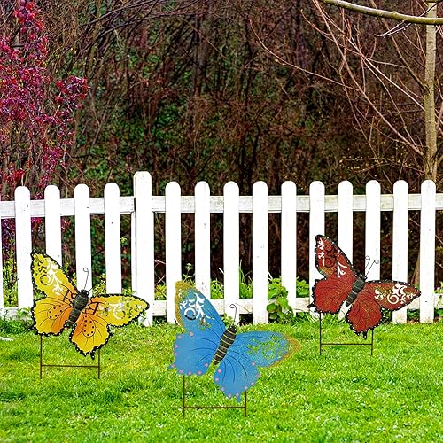 Miniatura 3 de Aecipl Decoración de jardín con estacas de mariposa de metal, letrero decorativo para césped para interiores y exteriores, estaca para plantas,