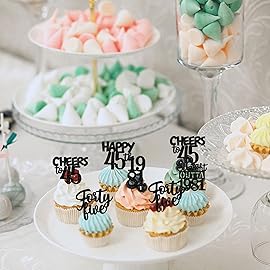 30PCS Black 45th Birthday Cupcake Toppers Glitter Forty Five Happy 45 Straight Outta 1981 Cupcake Picks for Cheers to 45 Years 45th Birthday Anniversary Party Cake Decorations Supplies