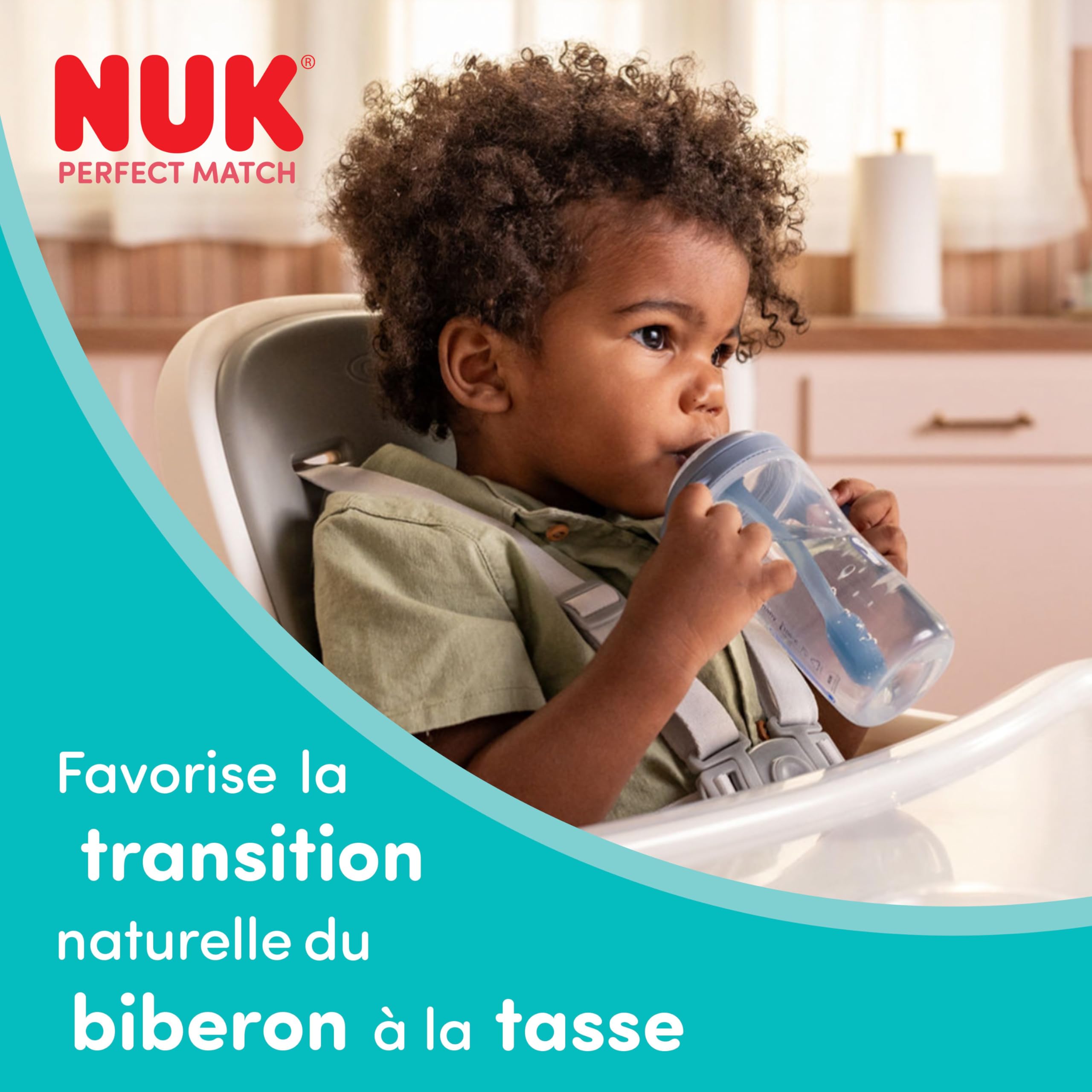 NUK Perfect Match Tasse d’apprentissage avec paille pour bébé | 8+ mois | 260 ml | Tasse avec paille anti-fuite pour bébé | Poignées antidérapantes | Rose | Lot de 1