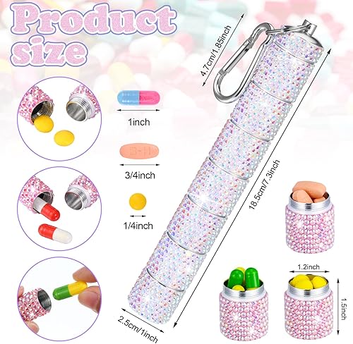 Miniatura 2 de Tioncy Pastillero portátil con diamantes de imitación, pequeño con purpurina, impermeable, con brillantina, de aluminio, reutilizable, para guardar