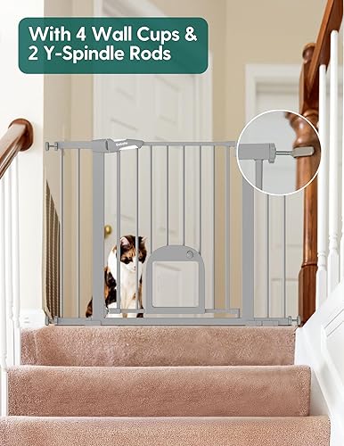 Miniatura 4 de Babelio Puerta para bebé con puerta ajustable para gatos, puerta duradera para mascotas de 29-43 pulgadas con cierre automático para escaleras,