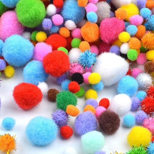 Miniatura 8 de 1000 pompones multicolor para manualidades con pompones de purpurina para decoraciones artísticas de bricolaje, varios tamaños