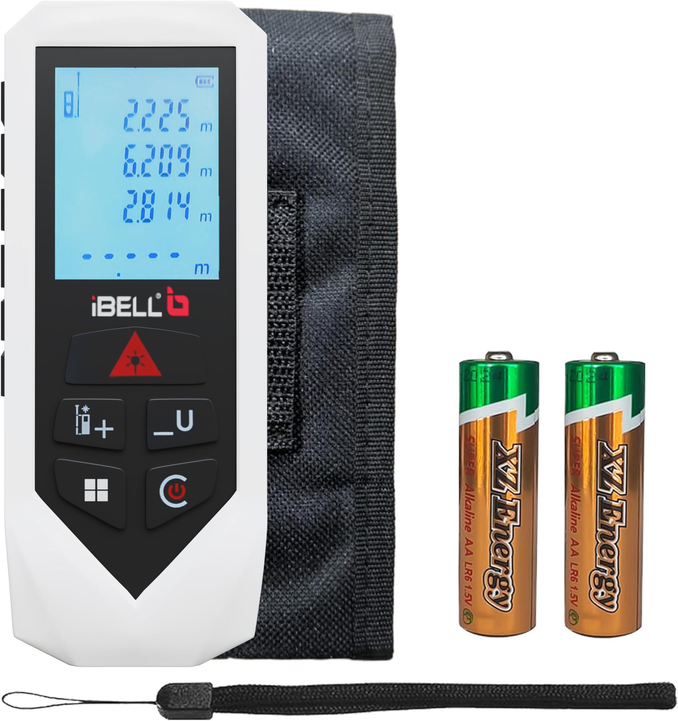 IBELL DM60-02 Classic Laser Measure 196Ft/60M Mute Laser Distance Meter with Backlit LCD and Pythagorean Mode, Area and Volume, Battery, Pouch and Hand Strap Included