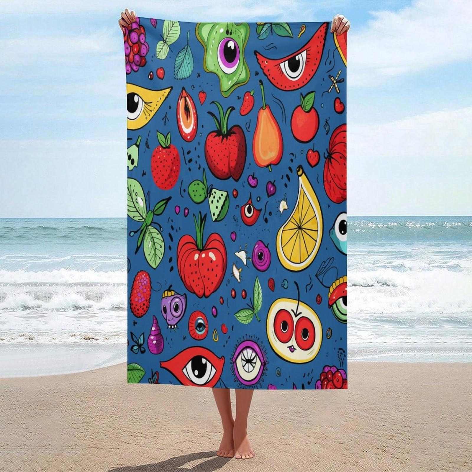 Adfgyerh Unisex Style Shining Eyes Doodle Bath Towels Beach Towel Lightweight Quick Dry, Bath Towel For Travel Sports Pool Swimming Bath Camping Yoga Adults130x80cm