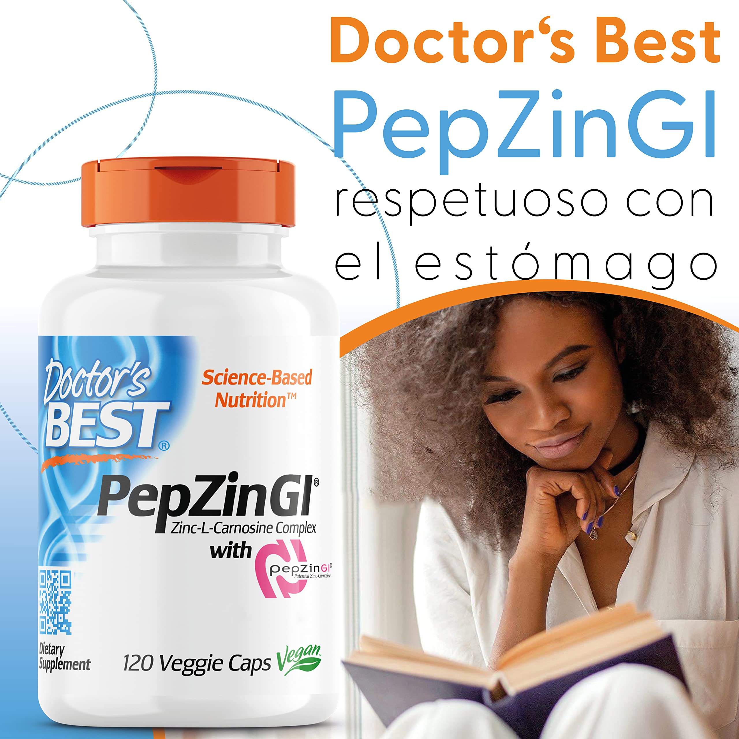 Doctor's Best, PepZinGl, Zinc-L-Carnosine Complex, 120 Cápsulas veganas, Probado en Laboratorio, Minerales, Sin Gluten, Sin Soja, Vegetariano