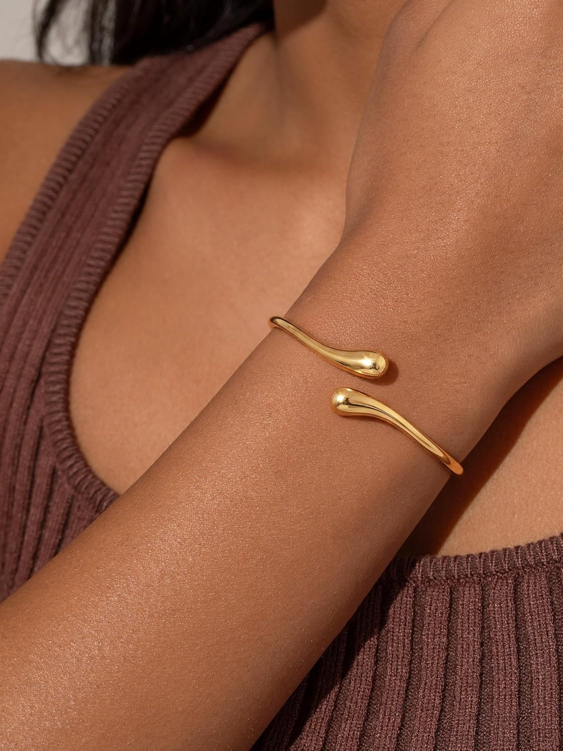 Robaice Gold Bracelets for Women Trendy,14K Gold Plated Bangle Cuff Bracelet Chunky Twist Bracelet Non Tarnish Hypoallergenic Jewelry Gift for Women - Image 5