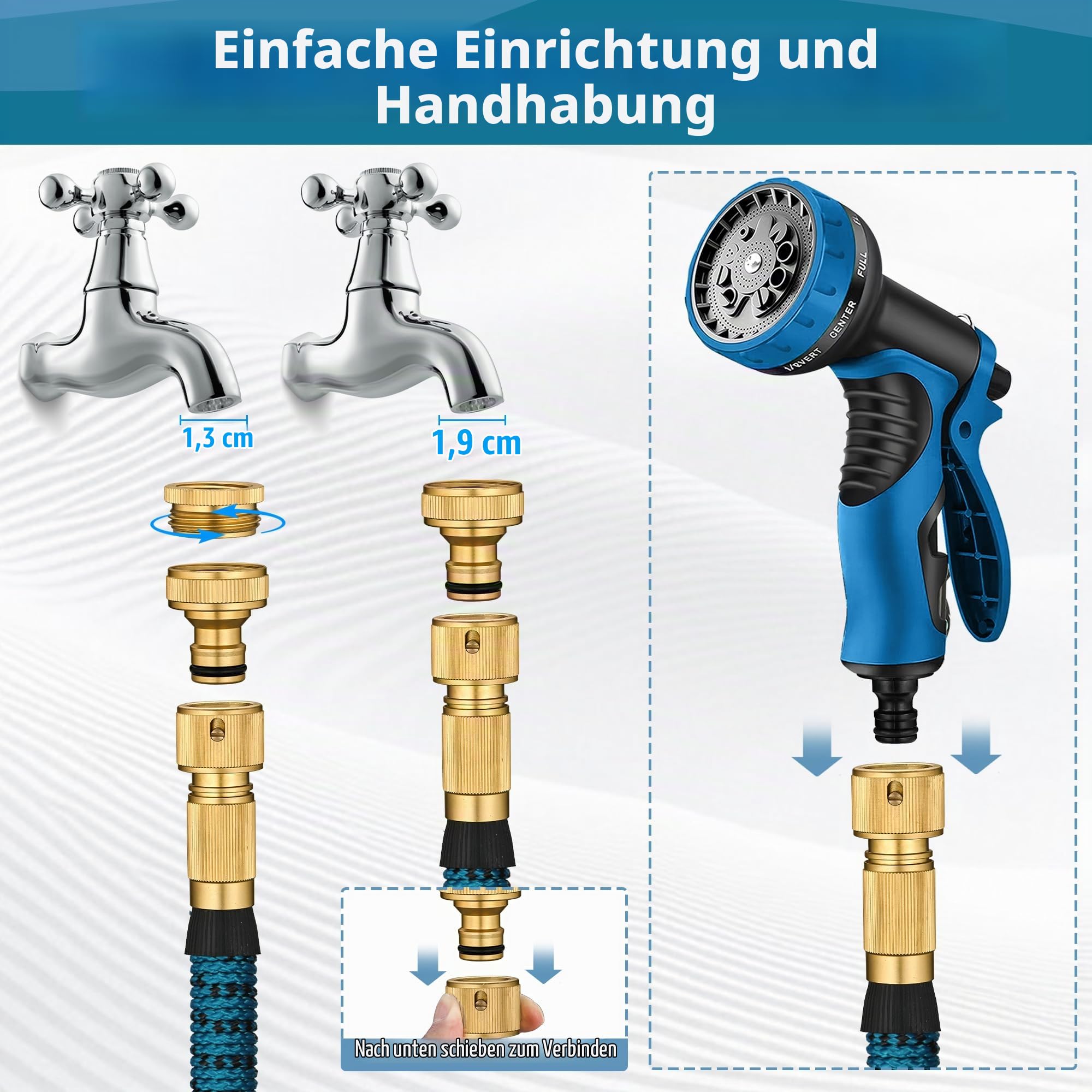 Flexibler Gartenschlauch 150 ft/45m, Strapazierfähiger 5 lagiger Latex Wasserschlauch 3/4 Zoll &1/2 Zoll Metallanschlüsse,3750D-Gewebe,knickfrei, Garden Hose Schlauch mit 10-Funktions-Spray für Garten