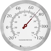 Vista 6 de Termómetro decorativo de pared, con recinto de acero de 12 pulgadas, para interior o exterior, 12 pulgadas, Bronce