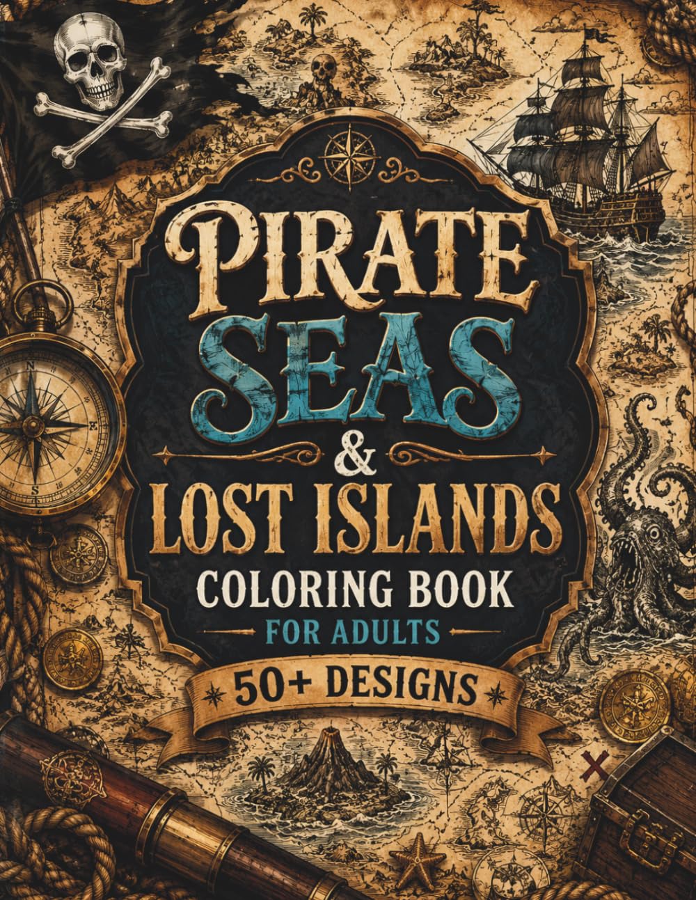 Pirate Seas & Lost Islands Coloring Book for Adults: 50+ Fantasy Pirate Maps, Lost Islands, Ancient Treasure Routes, Sea Monsters & Nautical Realms ... Escape (The Fantasy Cartography Collection)