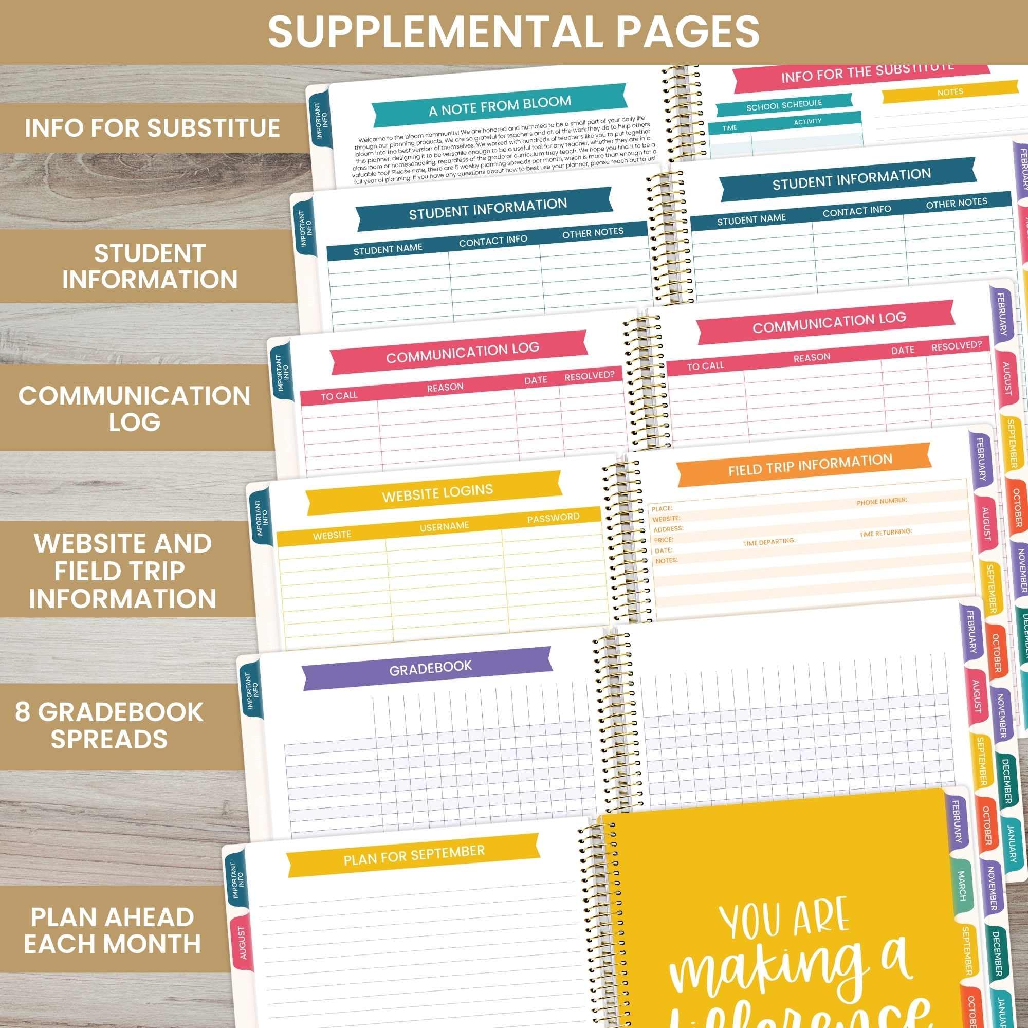 bloom daily planners Undatierter Lehrerplaner und Kalender für das akademische Jahr – 7 Perioden Unterrichtsplan Organizer Buch mit mattiertem Einband (22,9 x 27,9 cm) (austauschbarer Einband) –