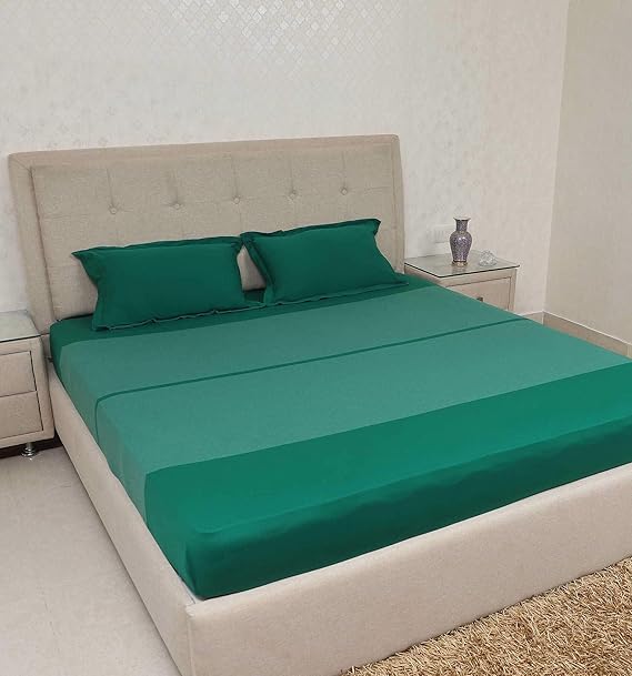 SOFTSOIL Stretchable Softest Elastic Fitted Bedsheet King Size Cotton (78x72) with 2 Pillow Covers Hosiery Bedsheet ( Jersey T-Shirt Fabric) (Green Stripe, King)
