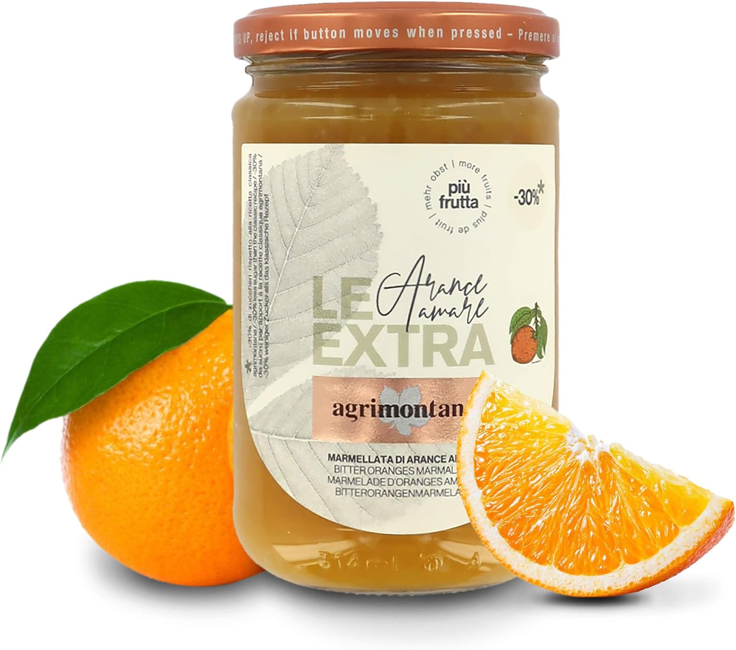 Agrimontana Confiture Extra d'Oranges Amères au Sucre de Canne 30 Moins Sucré 330 Grammes