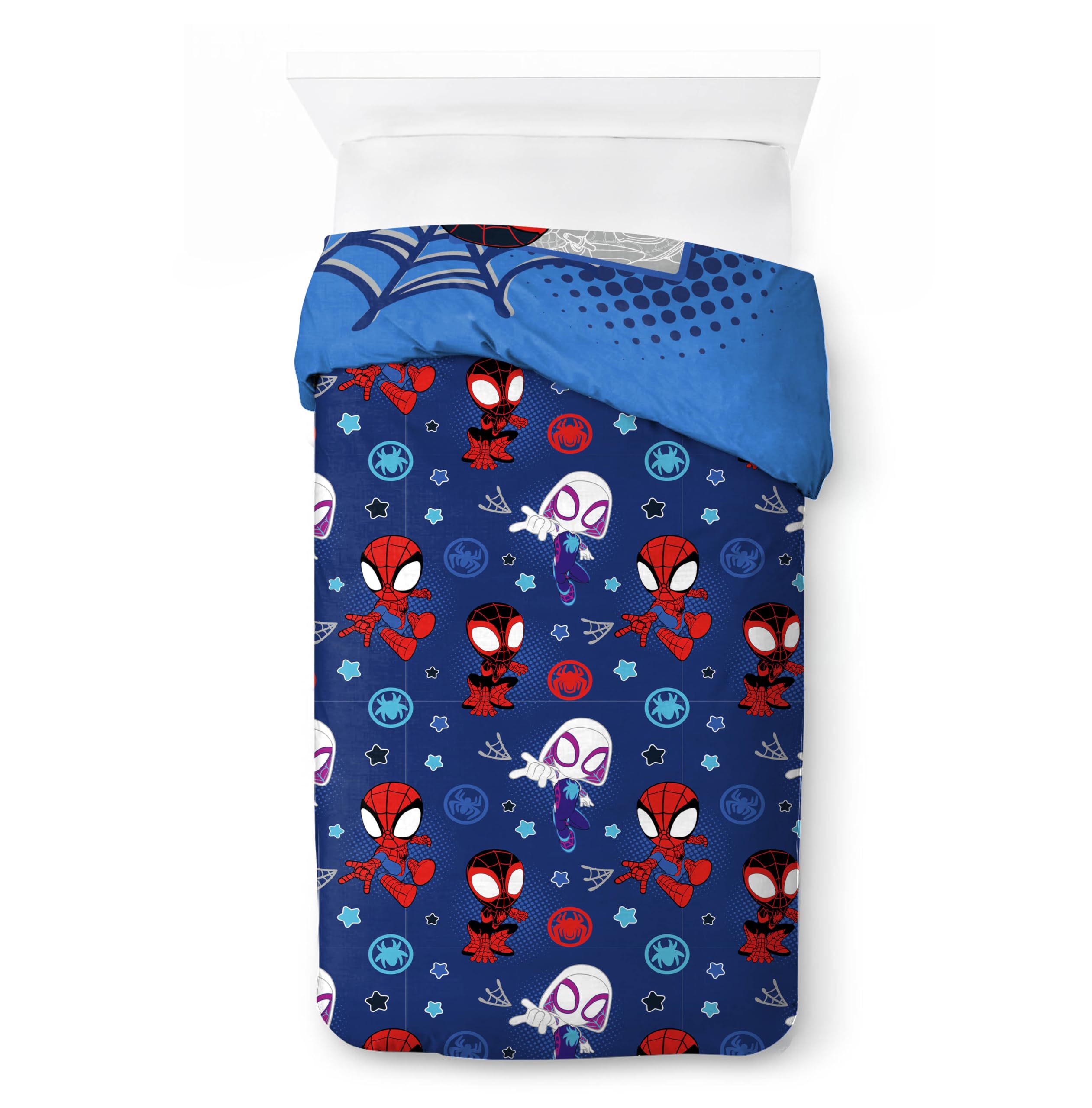 Juego de Cama de Spiderman Marvel Spidey y Sus Amigos con Funda de edredón para Cama Individual de algodón Afelpado - Incluye una Funda de Almohada de 80 x 80 cm
