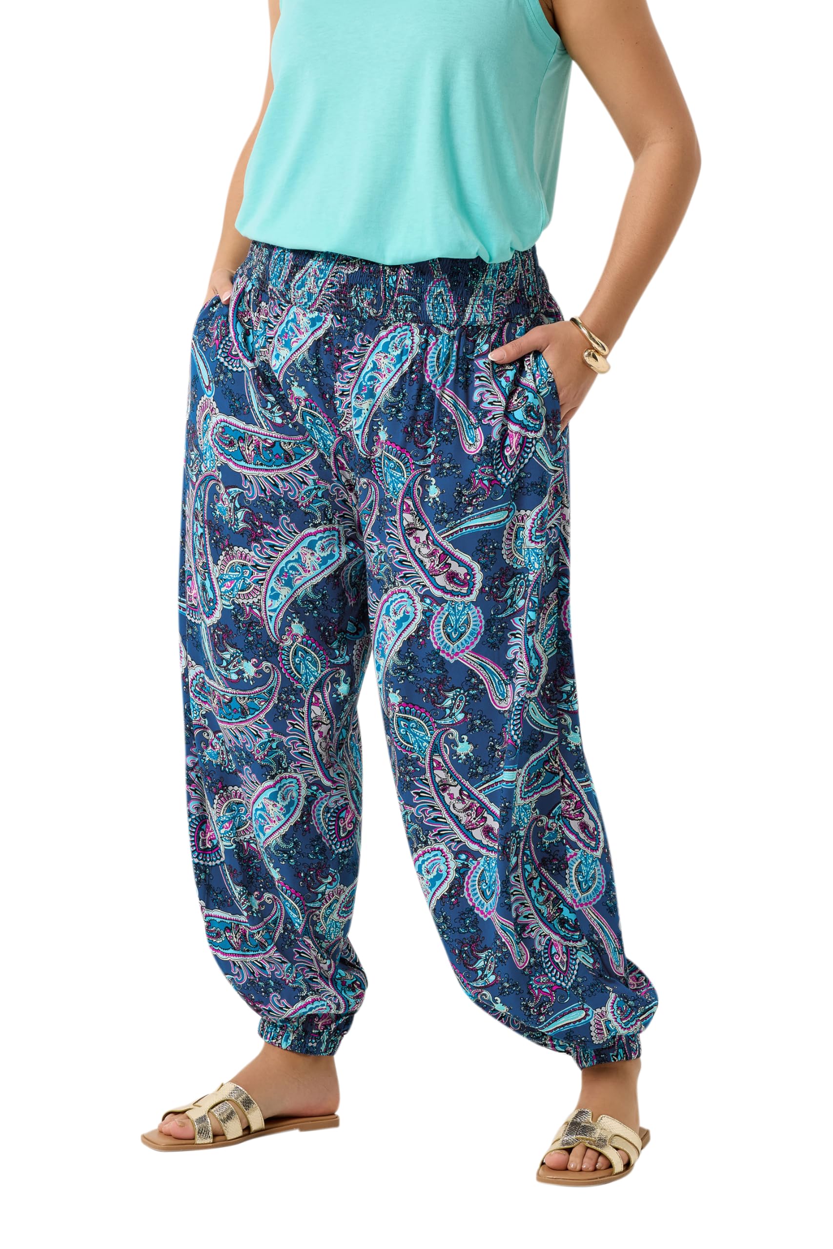 Yours Women's Cobalt Curve Blue Paisley Print Balloon Trousers - Plus Size Curve