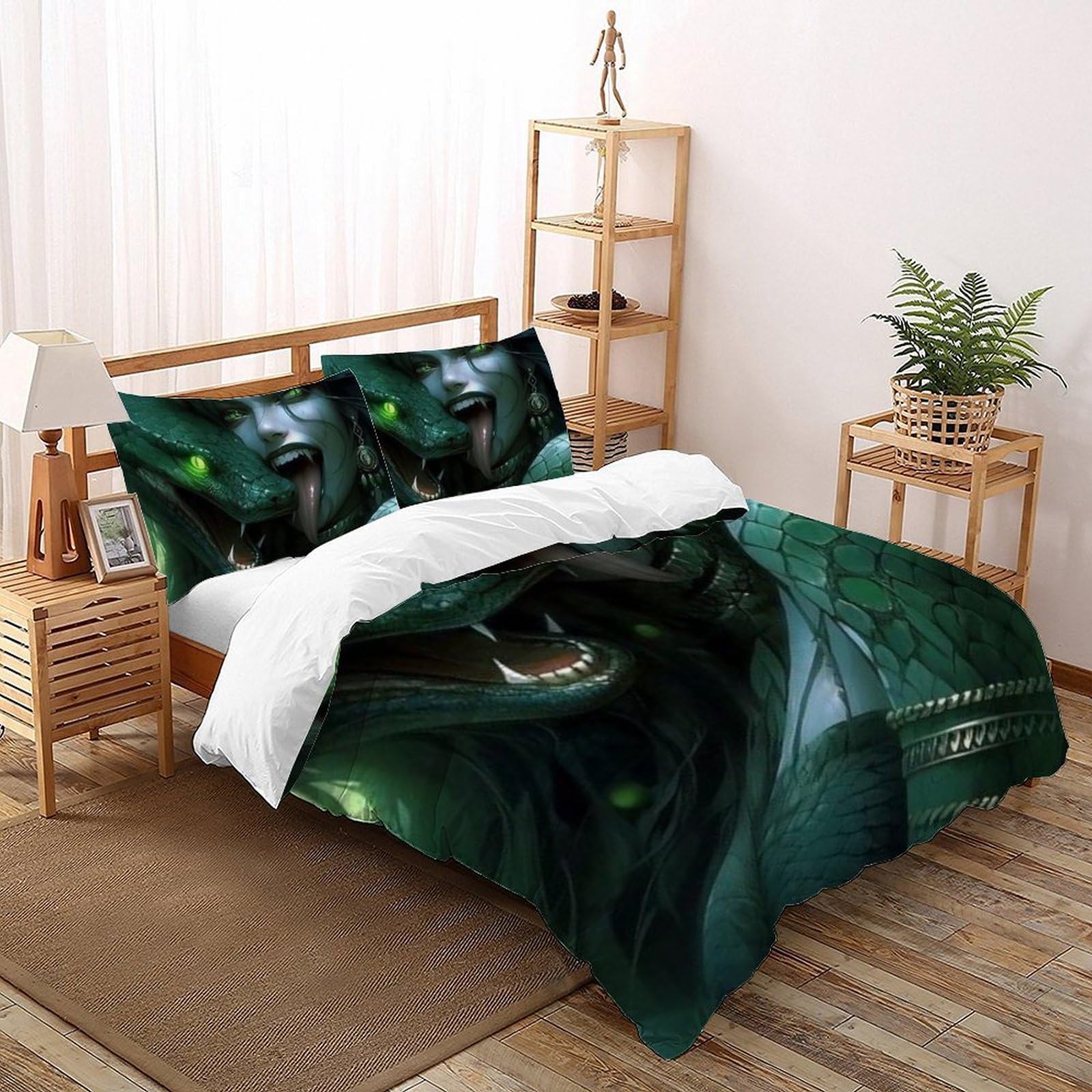 Housse de couette serpent 3D King 220x240 microfibre pour lit garçon motif animaux avec zip