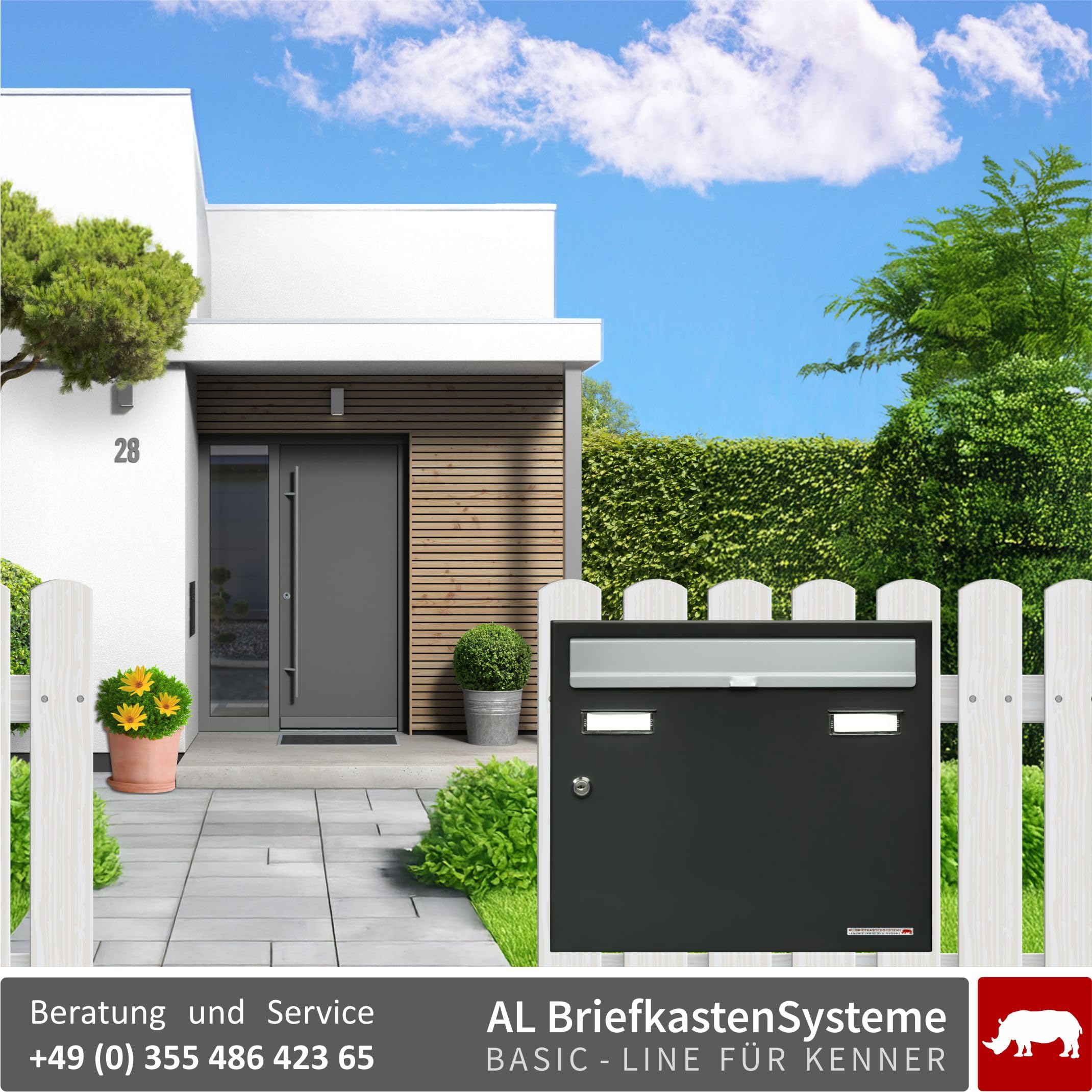 AL Briefkastensysteme Basic 10er Briefkasten RAL 7016 Anthrazit Grau/Einwurfklappe RAL 9006 Weiß Aluminium 10 Fach DIN A4 wetterfest mit Posthaltebügel und 2 Namensschildern