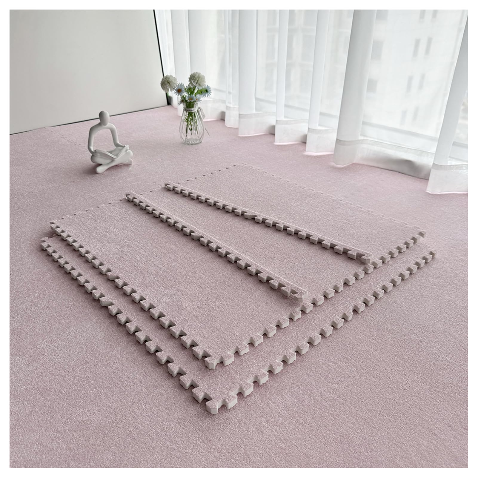 Płytki dywanowe z pianki – 61 cm x 61 cm, dywan z puzzlami, grubość 1 cm, pianka EVA, możliwość dostosowania do jogi, siłowni, ochrony podłogi i wygoda, antypoślizgowa konstrukcja z krótkim włosiem
